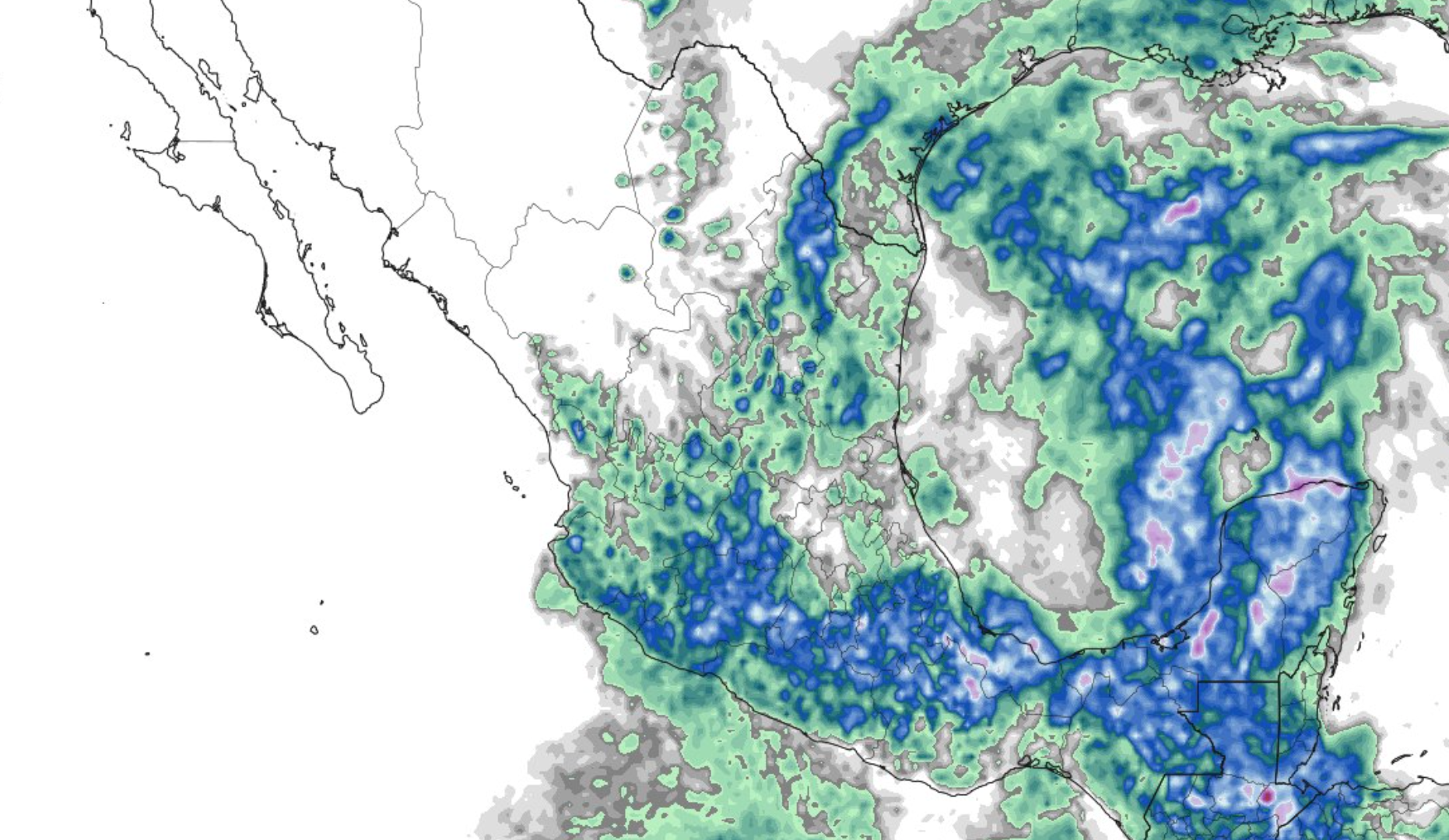 Mapa de México con señalamientos de lluvia en gran parte de la república
